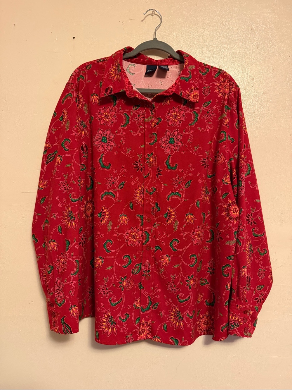 Basic Editions Red Floral Button-Down Shirt